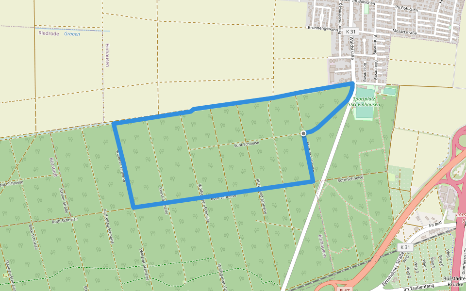 Rundwanderweg Einhausen Wolfshecke 1 walking route map in Einhausen