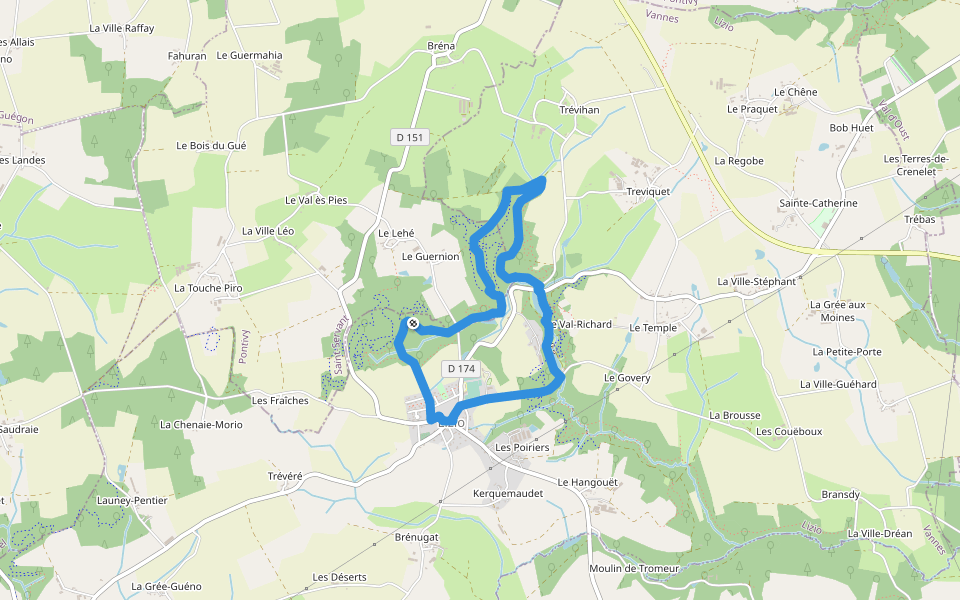 Sentier des Landes walking route map in Saint-Servant