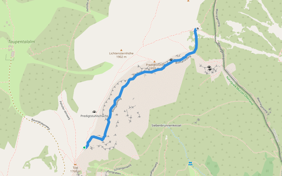 Bismarcksteig walking route map in Rax