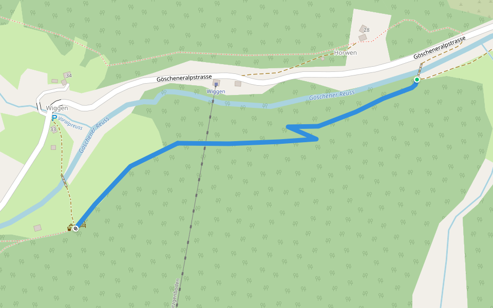 Horwen - Bonen walking route map in Göschenen