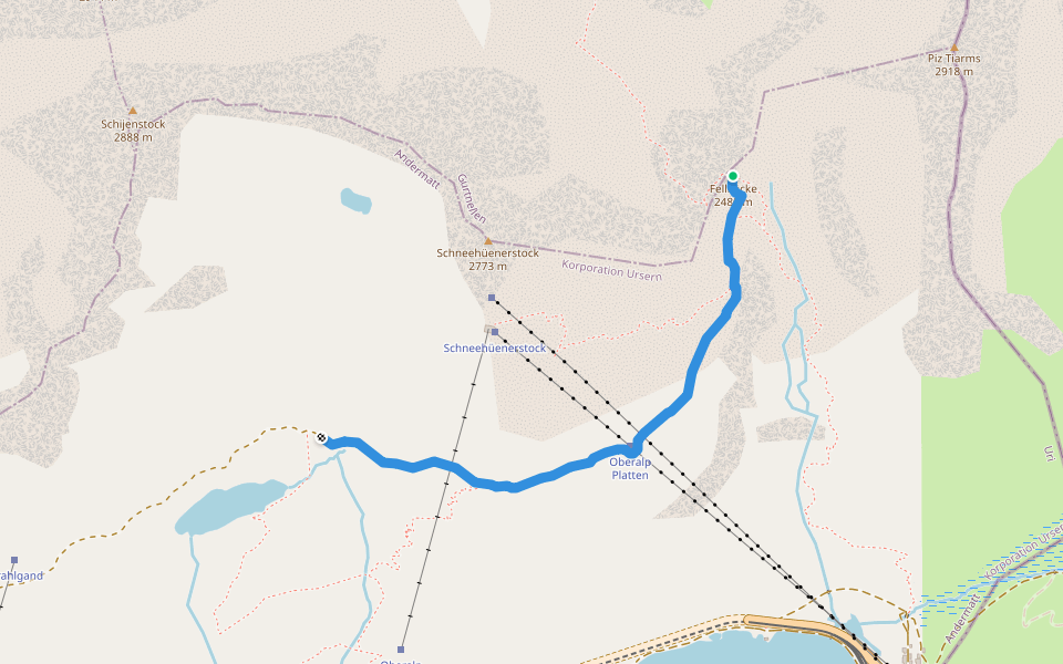 Fellilücke - Lutersee walking route map in Andermatt