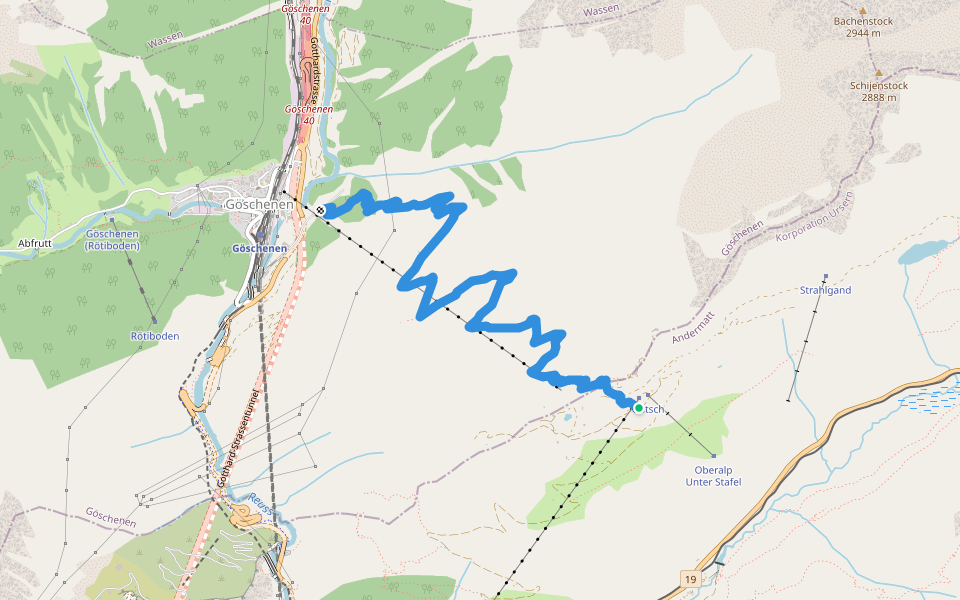 Stöckli - Steglaui Riental walking route map in Andermatt