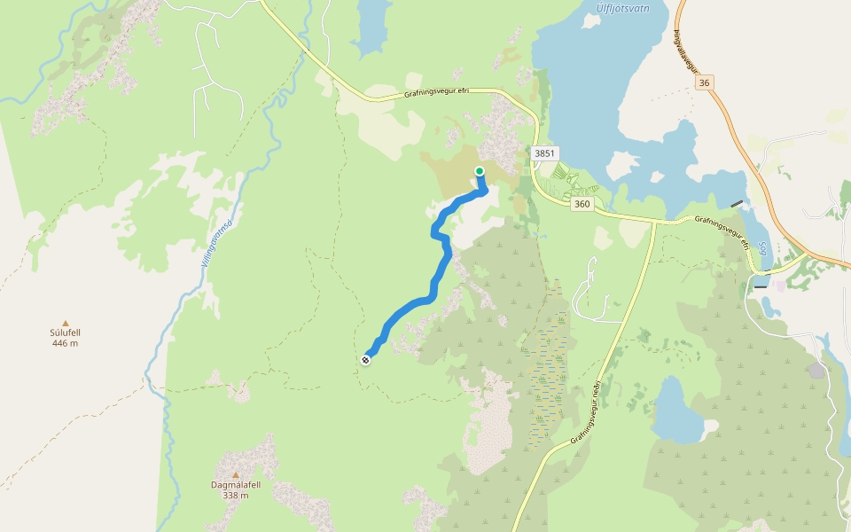 Selflatir - Úlfljótsvatnsfjall walking route map in Selfoss