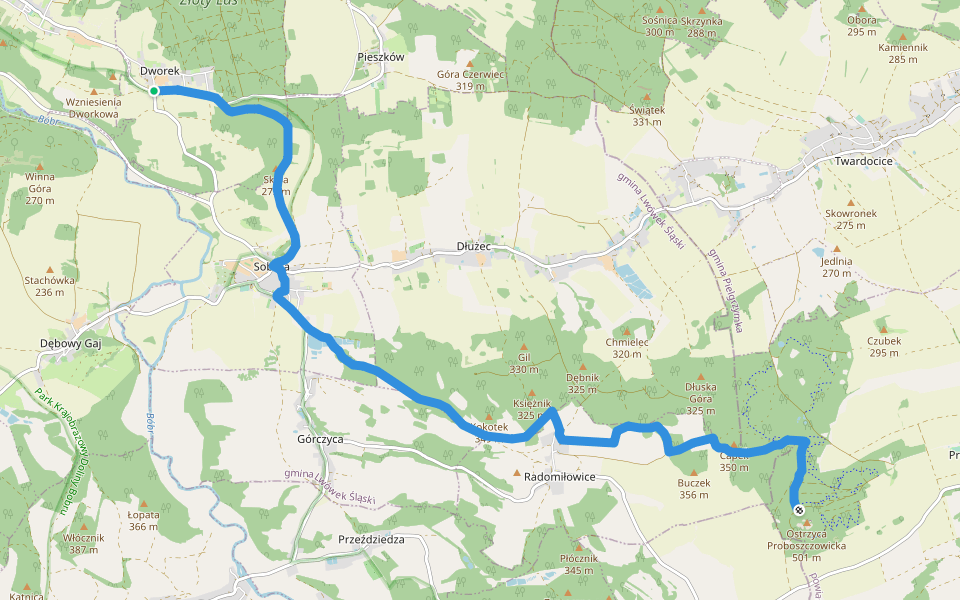 Szlak Czerwony walking route map in Dworek