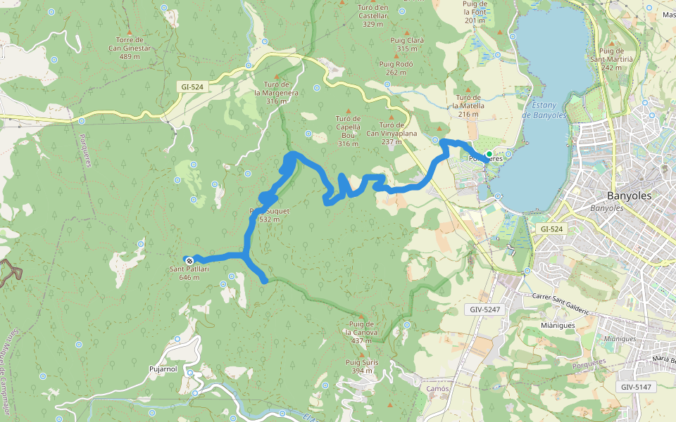 Ruta de l’Estany a Sant Patllari walking route map in Porqueres