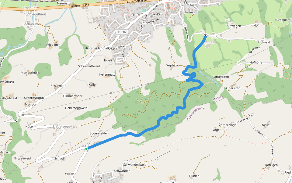 Boden - Büel walking route map in Schwarzenberg
