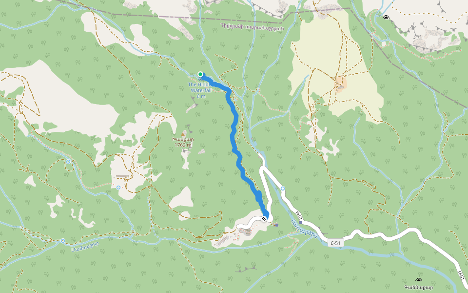 Թաքնված ջրվեժի արահետ walking route map in Dilijan