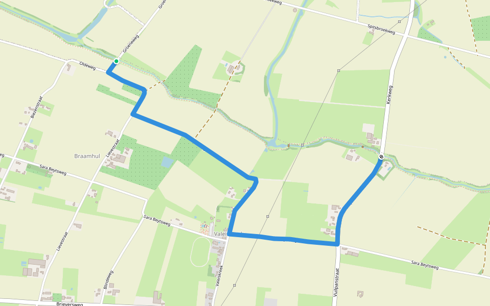 Grenslandpad - 02a - Alternative with dogs walking route map in Eede