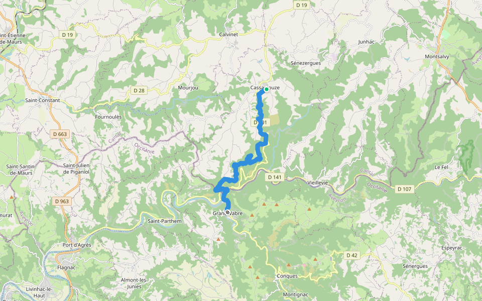 MCVL8N : Cassaniouze - Grand-Vabre walking route map in Cassaniouze