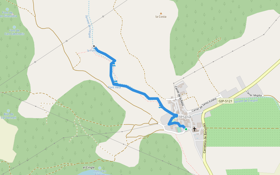 Ruta del torrent de Crespià walking route map in Crespià