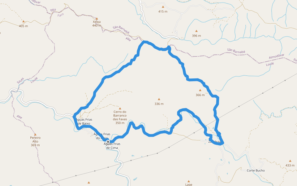 Águas Frias walking route map in Alte