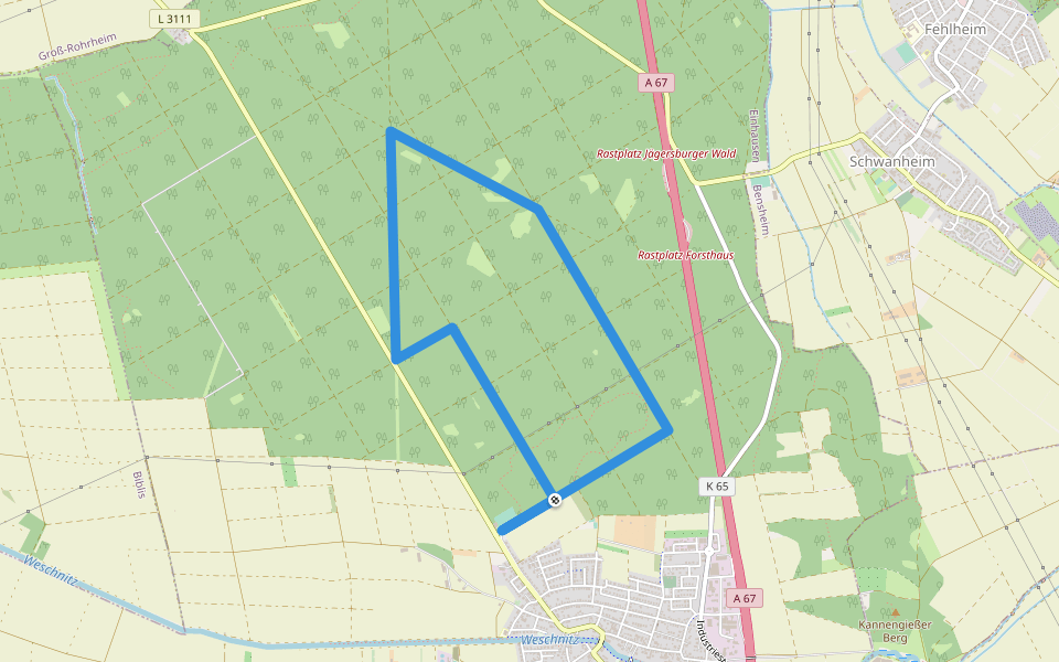 Rundwanderweg Einhausen Junger Wald 3: walking route map in Einhausen