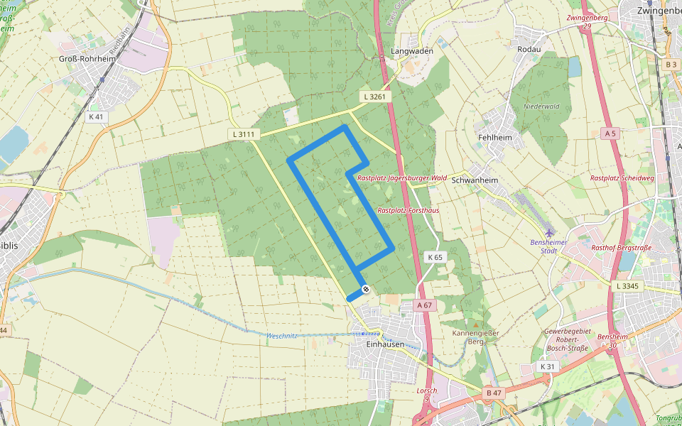 Rundwanderweg Einhausen Junger Wald 2: walking route map in Einhausen