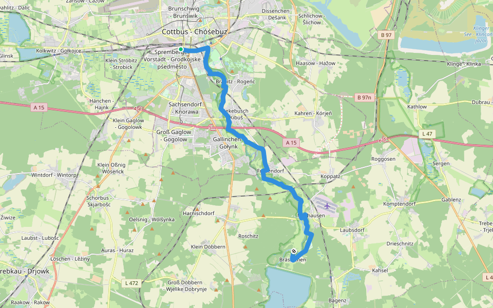 Wanderweg CB - SPB walking route map in Cottbus