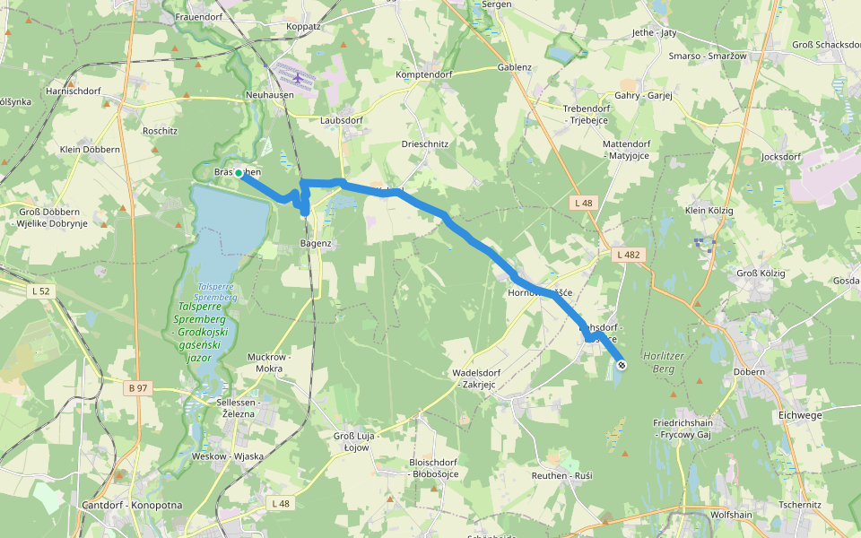 Hornower Waldwanderweg, Bräsinchen-Felixsee Turm walking route map in Neuhausen/Spree