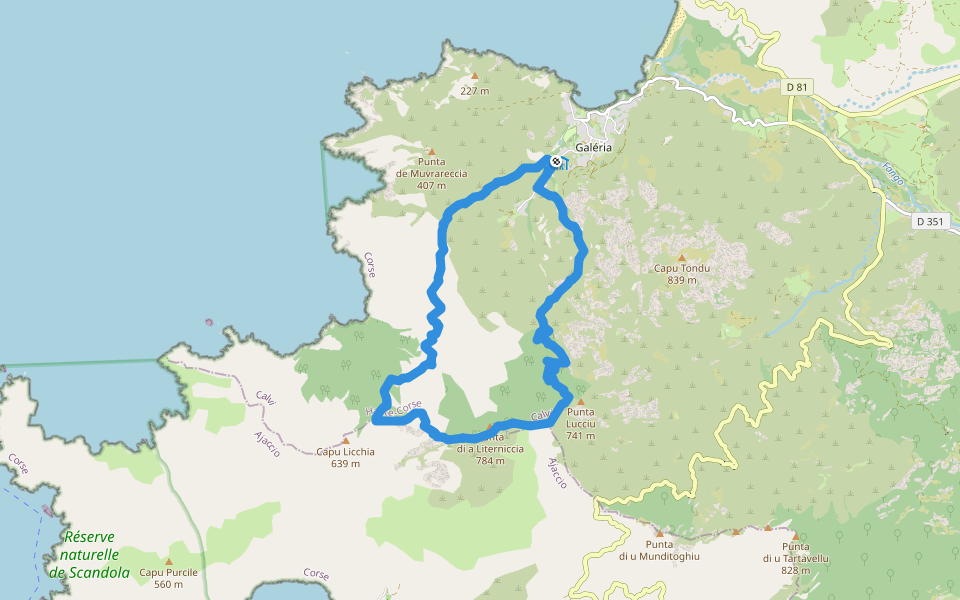 Boucle de Focolara walking route map in Galéria