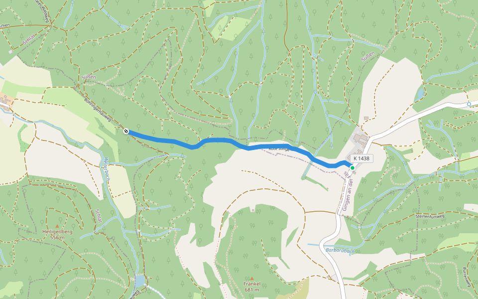 Grünenberg - Brenntenhau walking route map in Gingen an der Fils