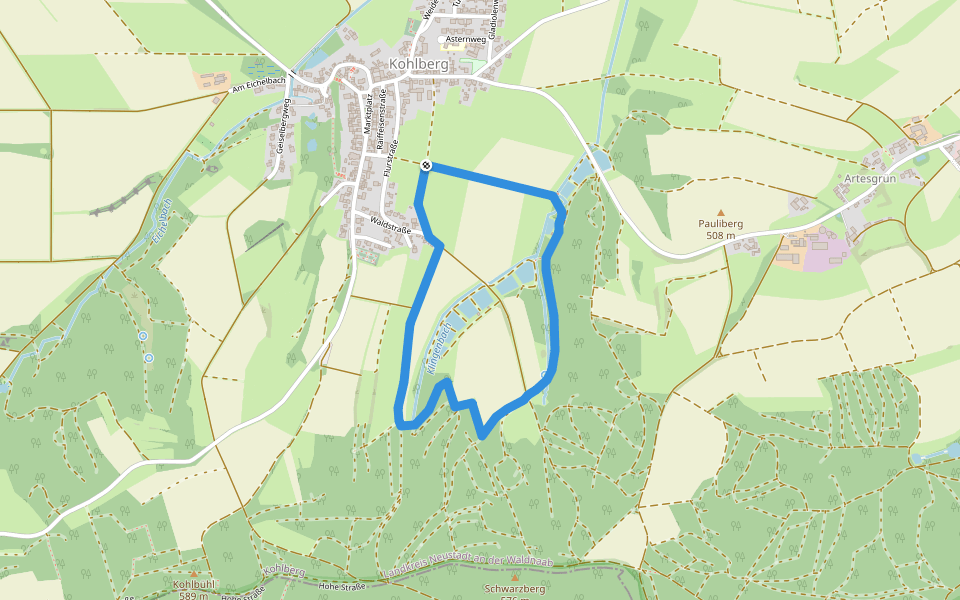 Naturerlebnisweg Klingenbachtal walking route map in Kohlberg