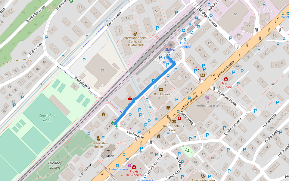 Ebikon - Ebikon Station walking route map in Ebikon