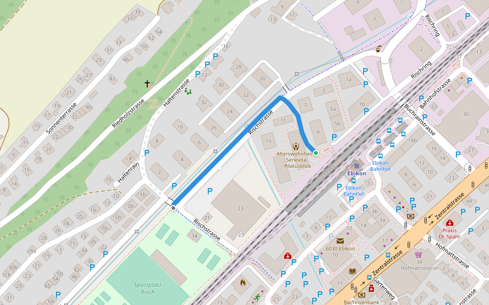 Ebikon - Ebikon Station walking route map in Ebikon
