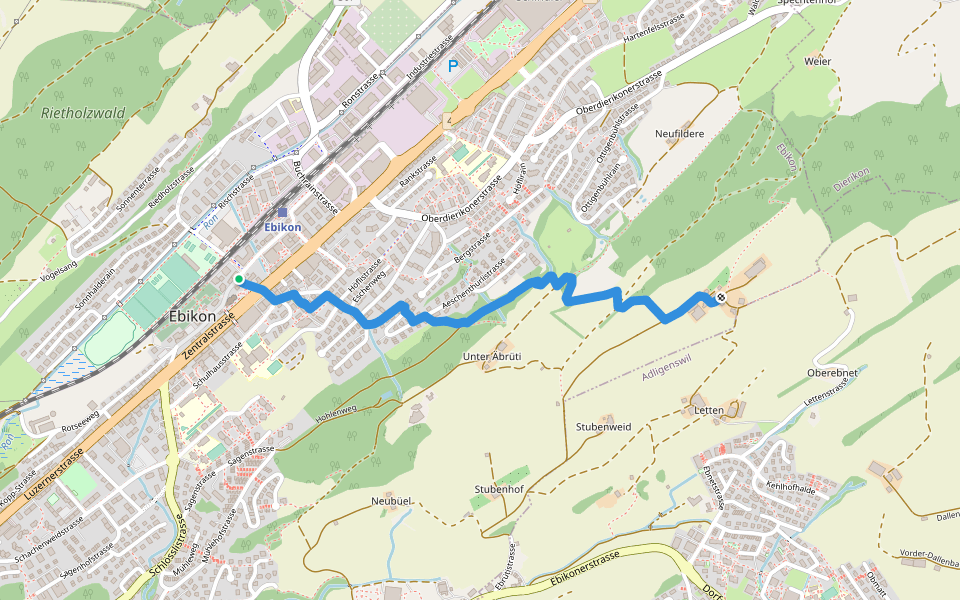 Ebikon - Ober Äbrüti walking route map in Ebikon