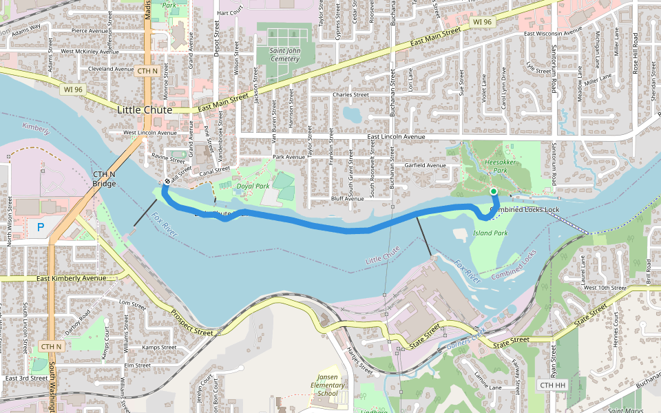 Heritage Parkway Trail walking route map in Kaukauna