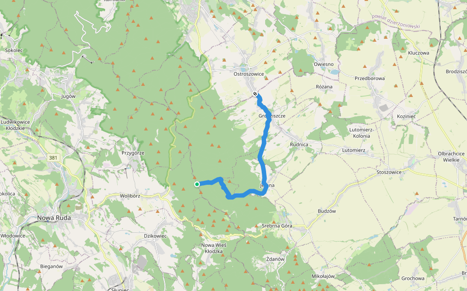 Ostroszowice – Pod Malinową walking route map in Wolibórz