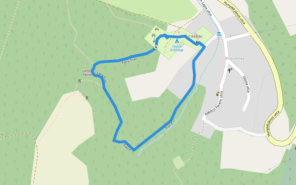 Hunza Ecolodge Yellow Tour walking route map in Bodolyabér