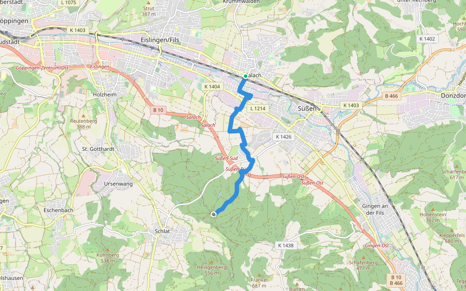 Salach - Schlat walking route map in Salach