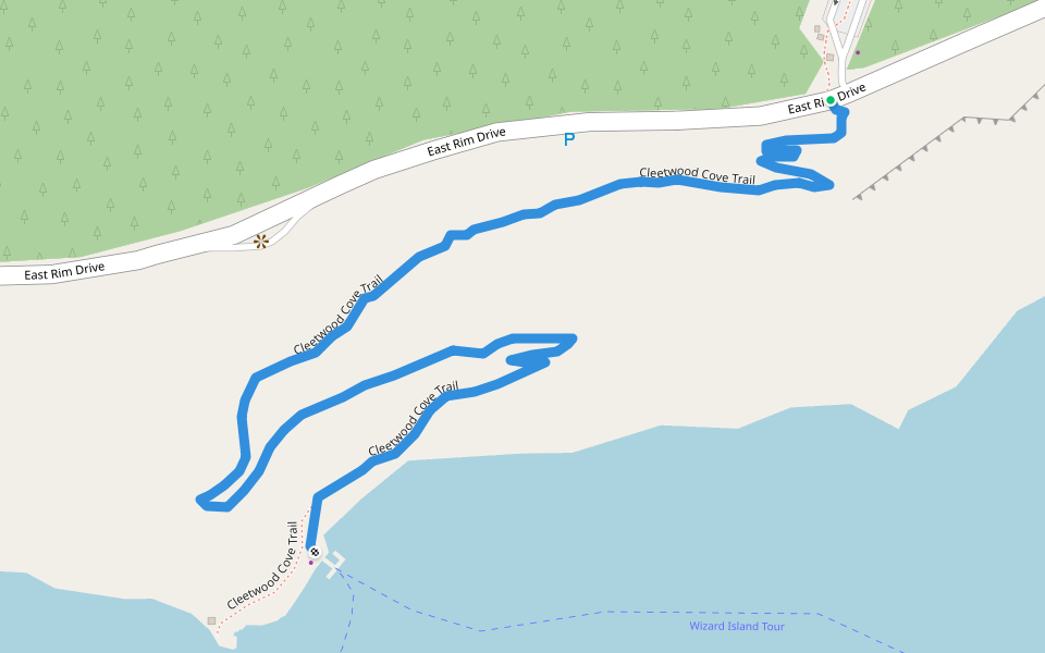 Cleetwood Cove Trail walking route map in CRATER LAKE