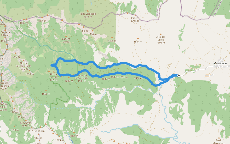 Senda del Robledal walking route map in Cantalojas