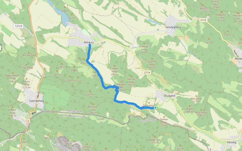 K■ (Nőtincs – Ősagárd) walking route map in Ősagárd