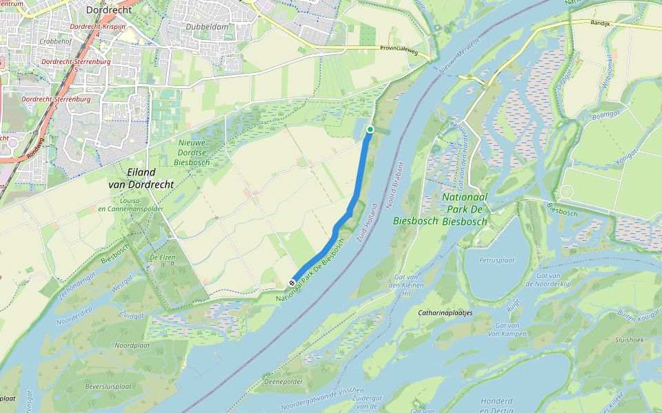 Floris V-pad 9h, Variant Hoog water walking route map in Dordrecht