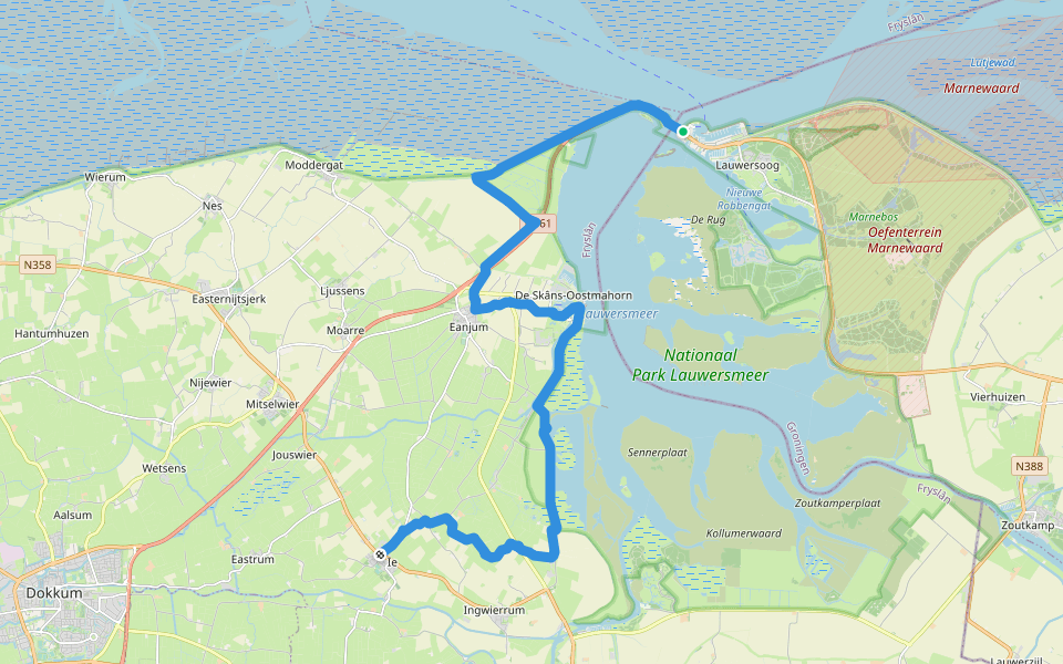 Friese Woudenpad - 01 walking route map in Lauwersoog