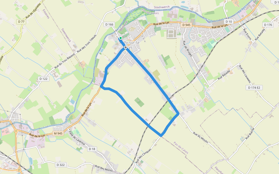 Chemin des Sûres walking route map in Sailly-sur-la-Lys