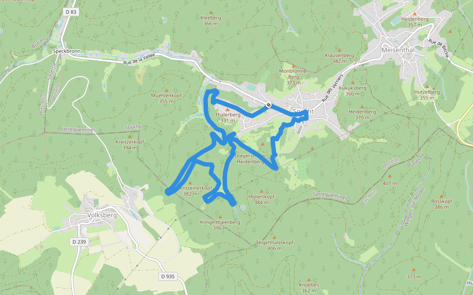 Blue ring walking route map in Soucht