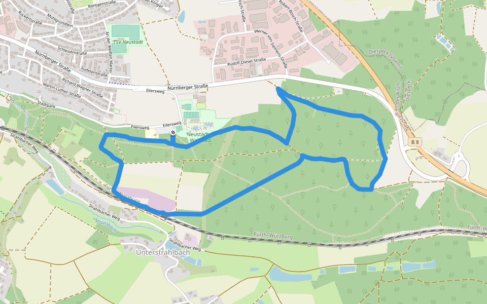 Rote Nordic Walking Strecke walking route map in Neustadt an der Aisch