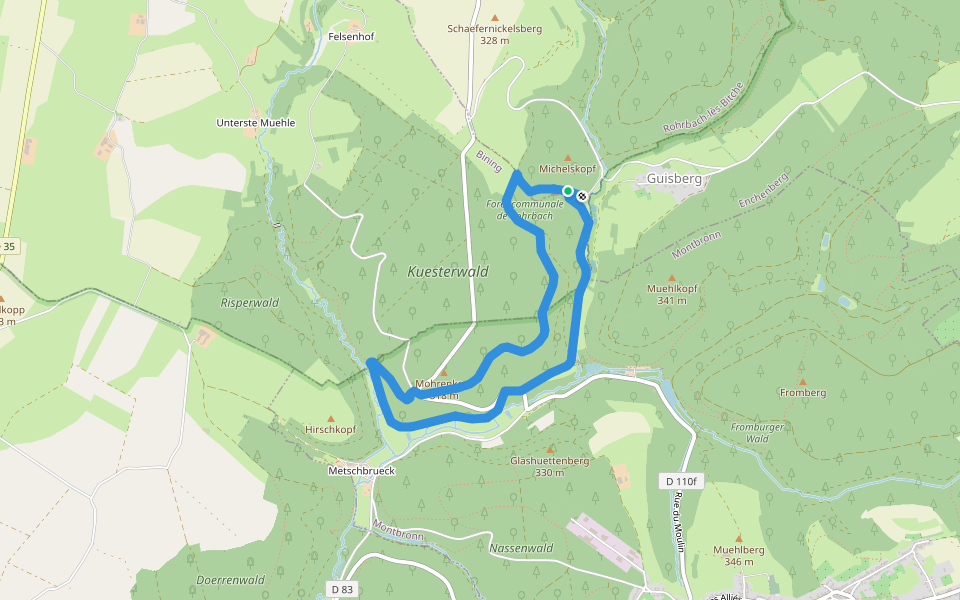 Yellow ring walking route map in Rohrbach-lès-Bitche