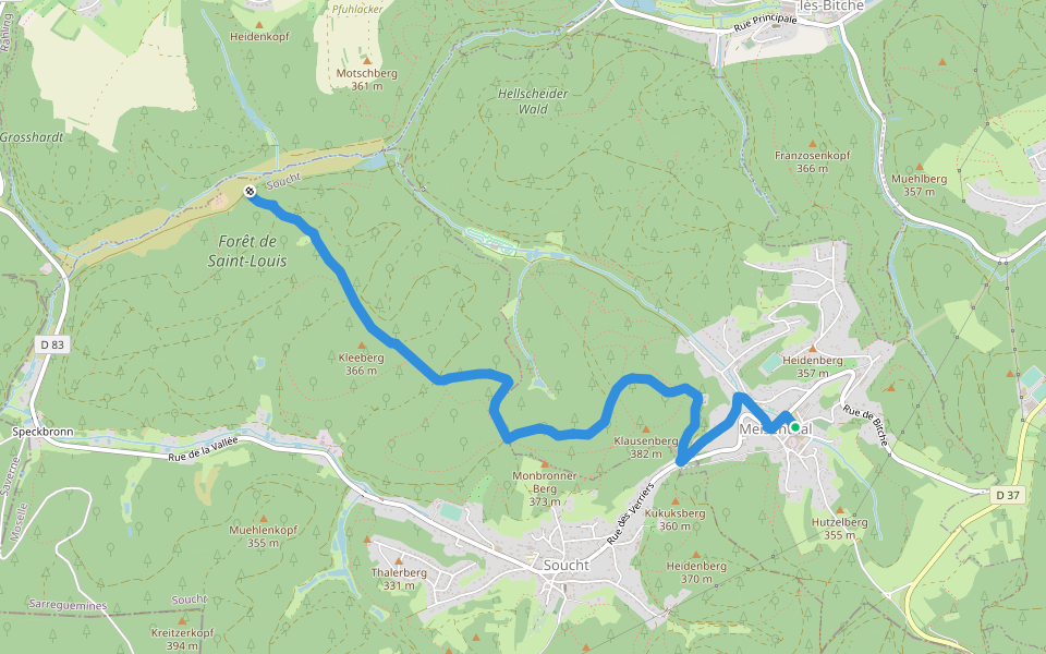 Yellow dot walking route map in Meisenthal