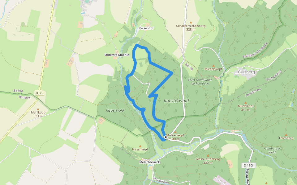 Big Bining Oak circular hike walking route map in Montbronn