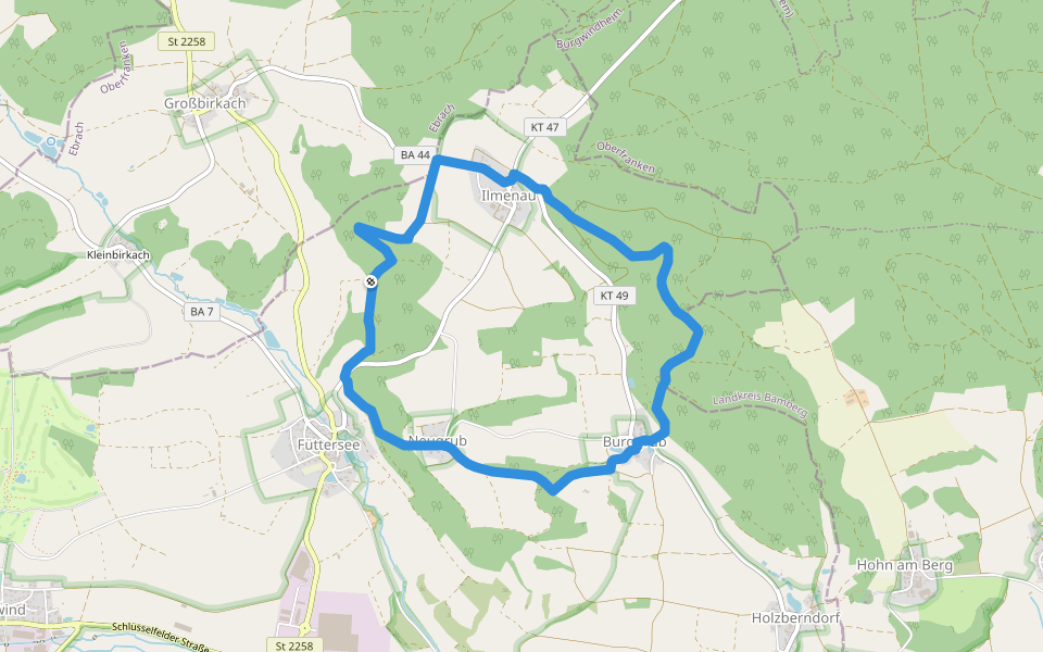 Rundwanderweg Waldohreule walking route map in Geiselwind