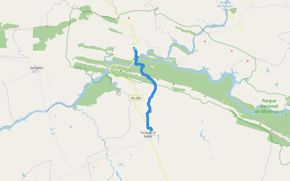 Ruta de Torrejón el Rubio walking route map in Serradilla