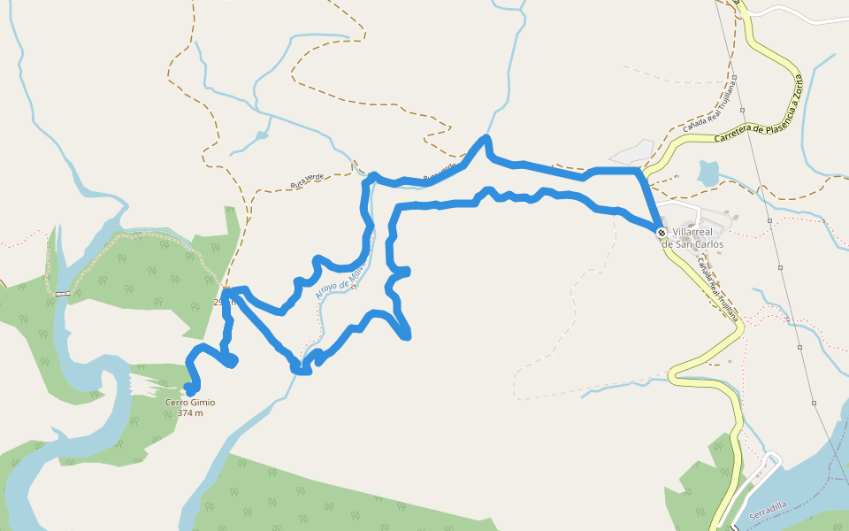 Ruta del Arroyo de Malvecino-Cerro Gimio walking route map in Serradilla