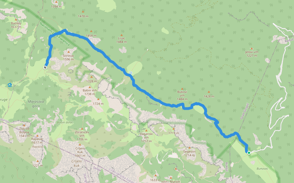 Bunovac - Izvor Marasovac walking route map in Raduč