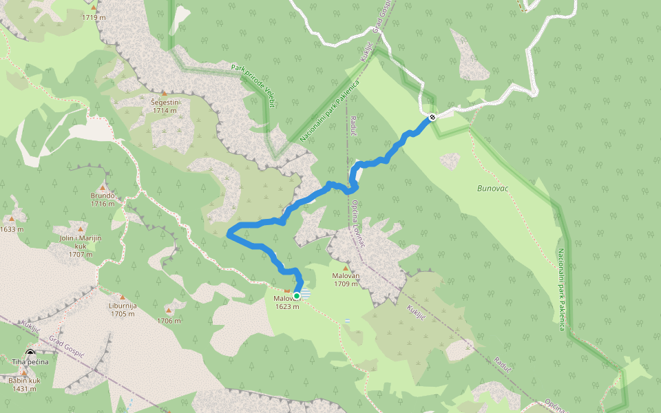 Bunovac - Malovan walking route map in Raduč