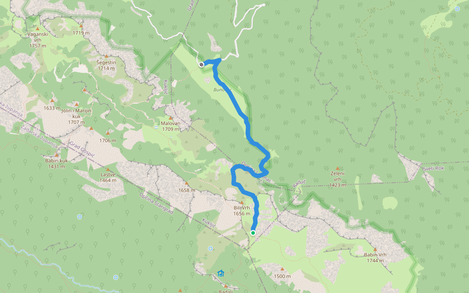 Bunovac - Čičina dolina walking route map in Kukljić