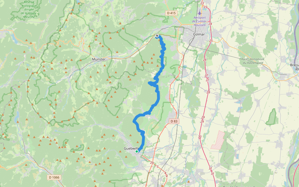 Guebwiller - Wintzenheim - Losange rouge walking route map in Guebwiller