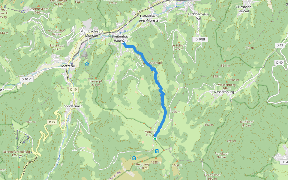 Breitenbach Haut Rhin - Col du Petit Ballon Disque bleu walking route map in Luttenbach-prés-Munster