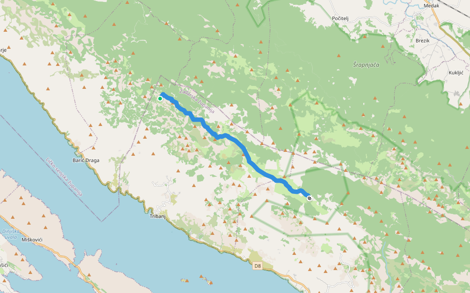 Stap - Veliko Rujno walking route map in Tribanj