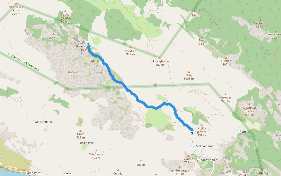 Vaganac - Bojinac walking route map in Starigrad